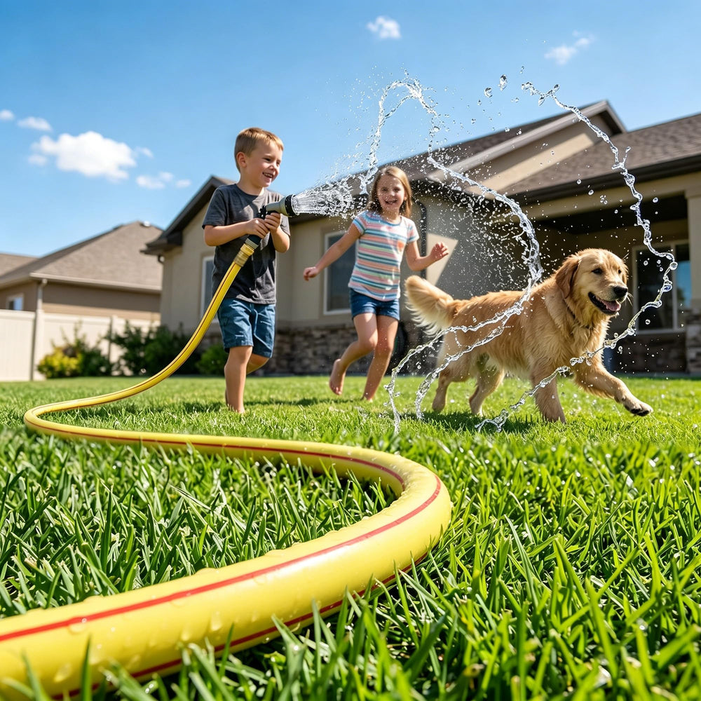 Side view of Solution4Patio garden hose demonstrating flexibility
