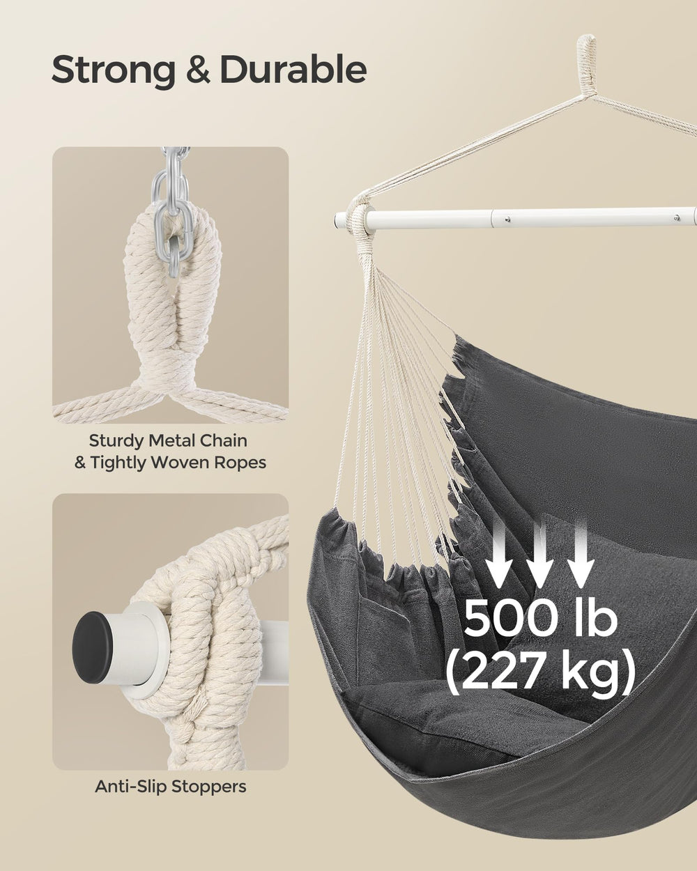 Side view of SONGMICS Hammock Chair with pockets visible