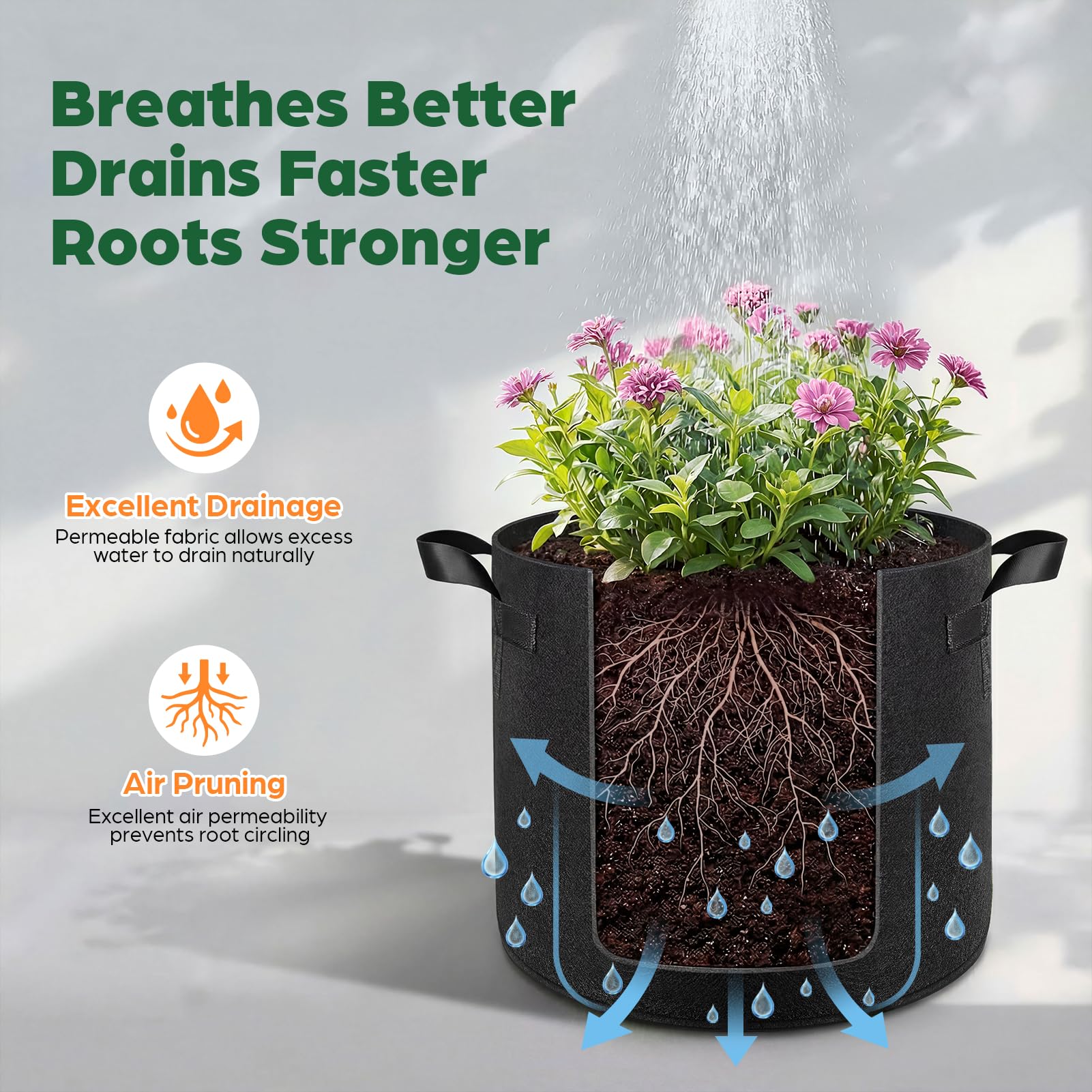 Side view of Songrey black grow bag with vegetables