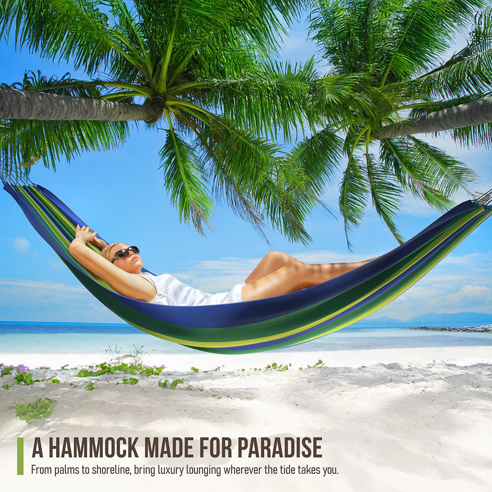 Side view of Sorbus Brazilian Double Hammock showing its size and comfort