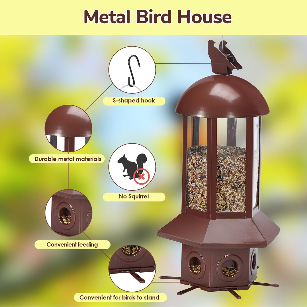 Side view of Sorflife squirrel proof bird feeder showing feeding ports