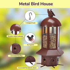 Side view of Sorflife squirrel proof bird feeder showing feeding ports