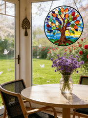 Side view of stained glass suncatcher with sunlight