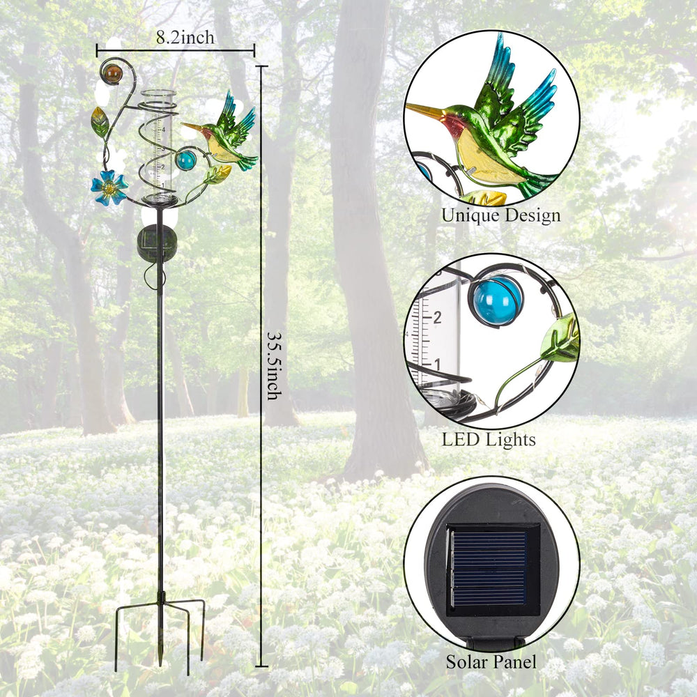 Side view of Stargarden Hummingbird Rain Gauge with flower design