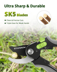 Side view of STAYGROW 8.5" pruning shears in green and black