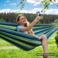 Side view of SUNCREAT Hammock showing handcrafted ropes