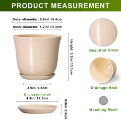 Side view of SUNPOTFOR 5.6 Inch Ceramic Planter with Saucer