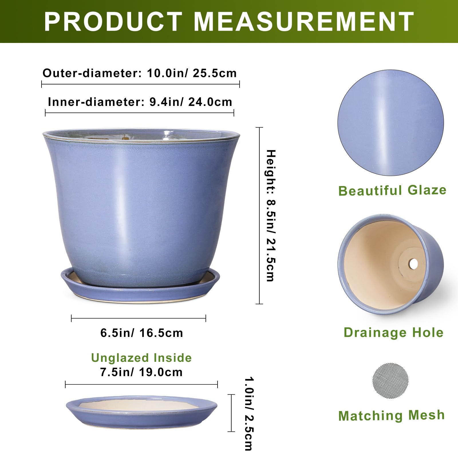 Side view of SUNPOTFOR Ceramic Plant Pot showing drainage hole