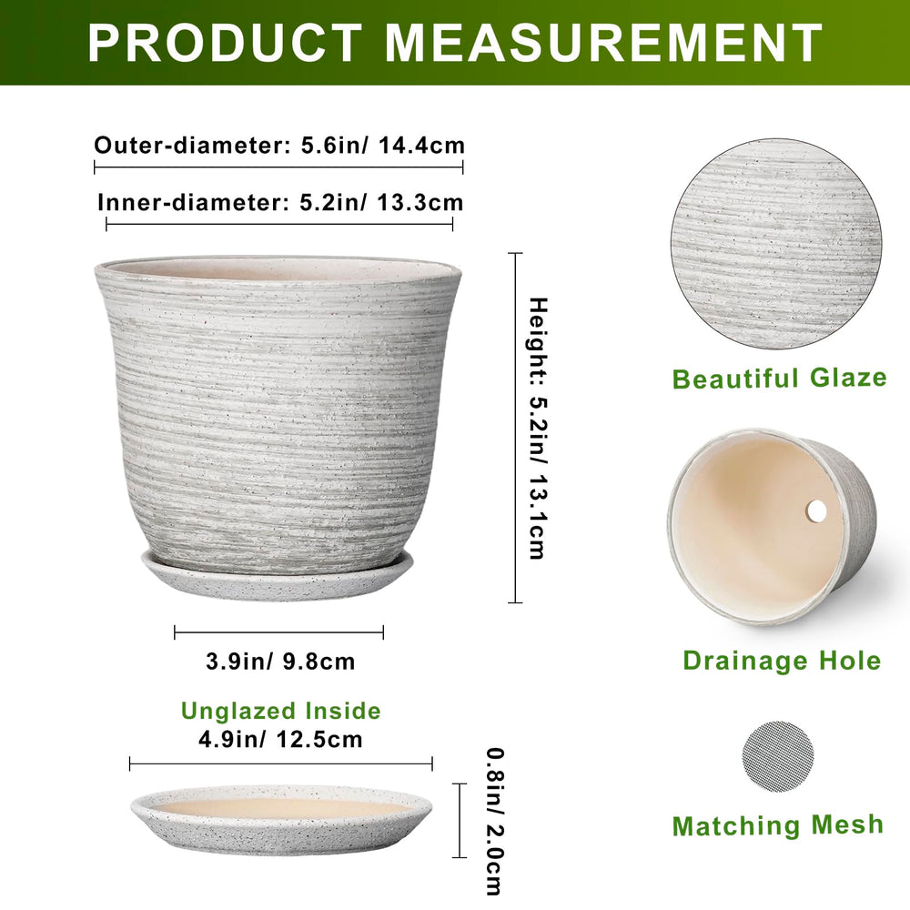 Side view of SUNPOTFOR Ceramic Plant Pot with drainage tray