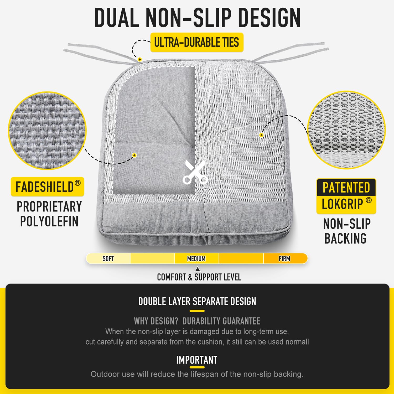 Side view of SUNROX cushion showing tufted design