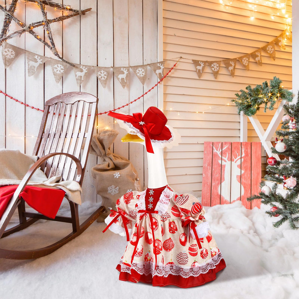 Side view of Suzile Christmas Ball Goose Costume showing hat and skirt