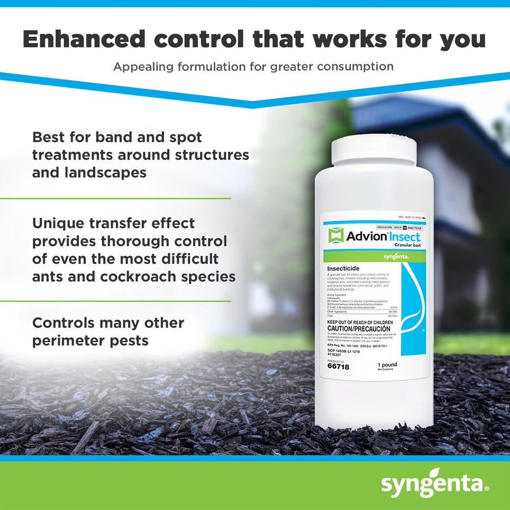 Side view of Syngenta Advion Insect Granular Bait shaker bottle