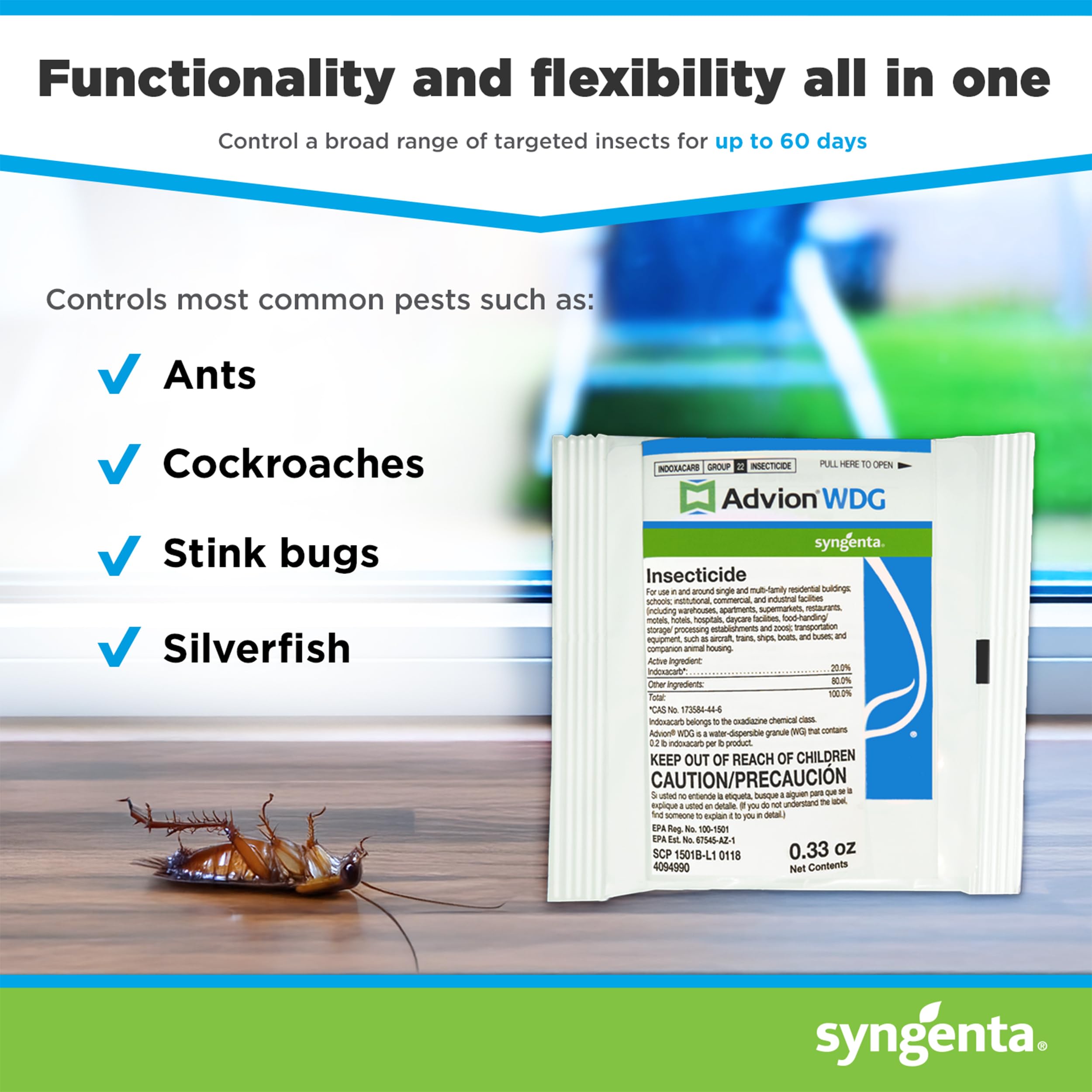 Side view of Syngenta Advion WDG Insecticide packet