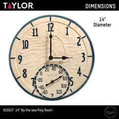 Side view of Taylor 14 Inch Outdoor Clock showing multicoloured design