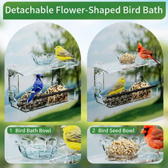 Side view of Tc-DcDM Clear Window Bird Feeder showing bird bath bowl