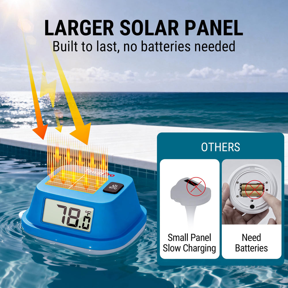 Side view of TempPro Pool Thermometer showing solar panel