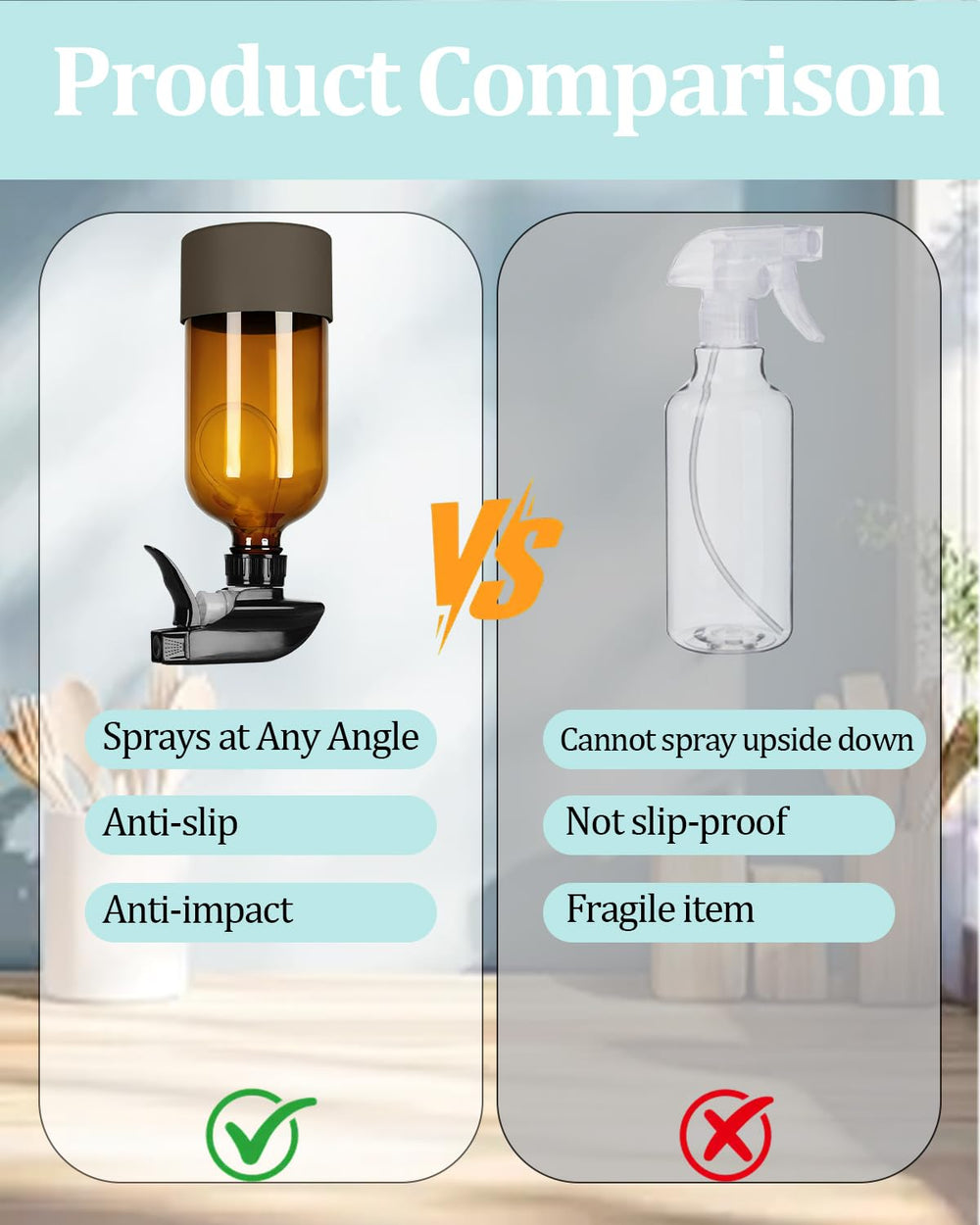 Side view of TERESRY glass spray bottle with adjustable nozzle