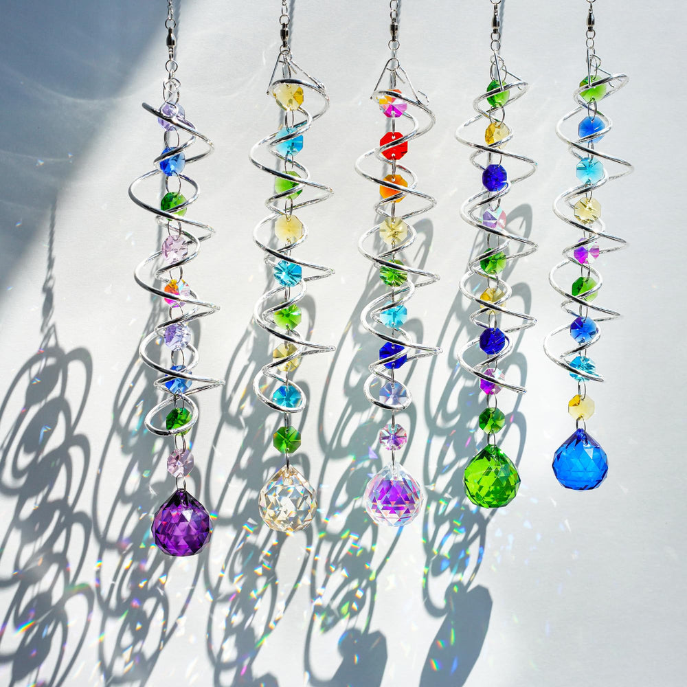 Side view of the 21 inch Crystal Suncatcher Wind Spinner with vibrant crystals