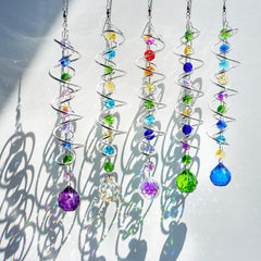Side view of the 21 inch Crystal Suncatcher Wind Spinner with vibrant crystals