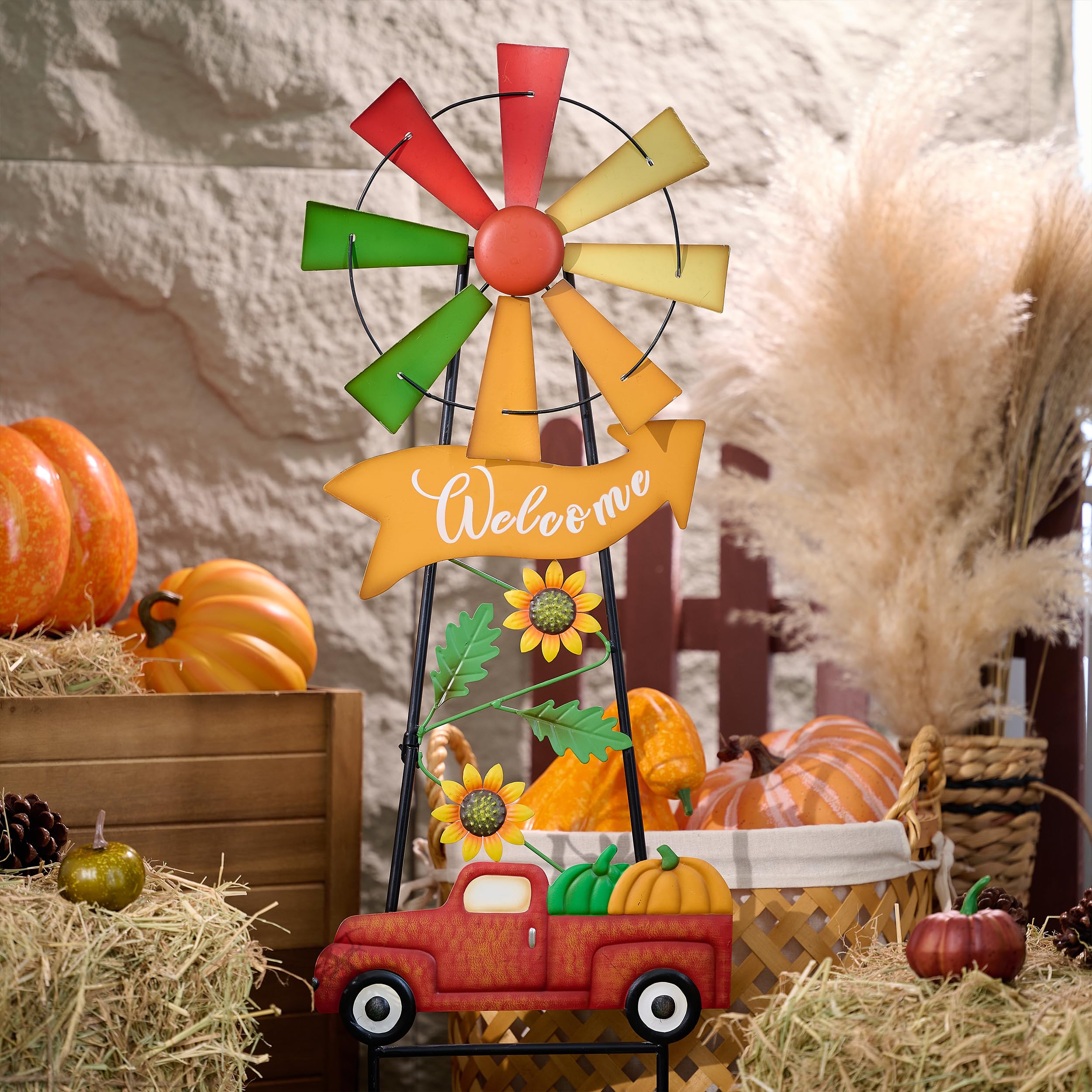 Side view of the 26-inch wind spinner in a garden setting