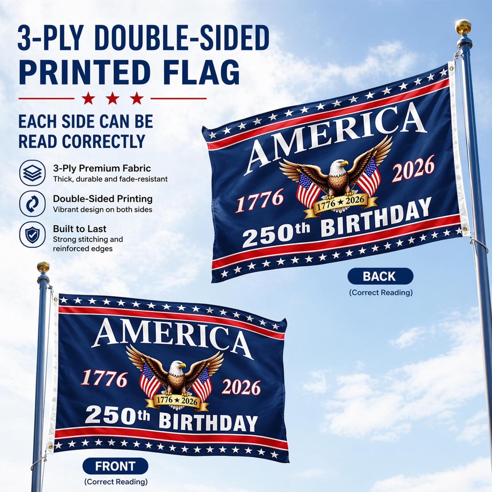 Side view of the 3x5 ft American flag