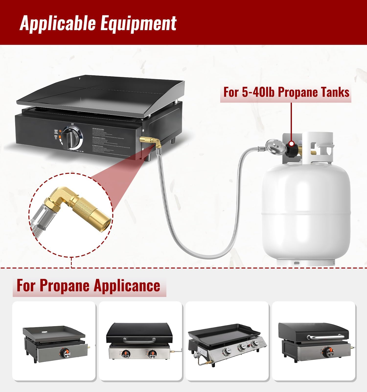 Side view of the 6FT propane hose showing its durable material