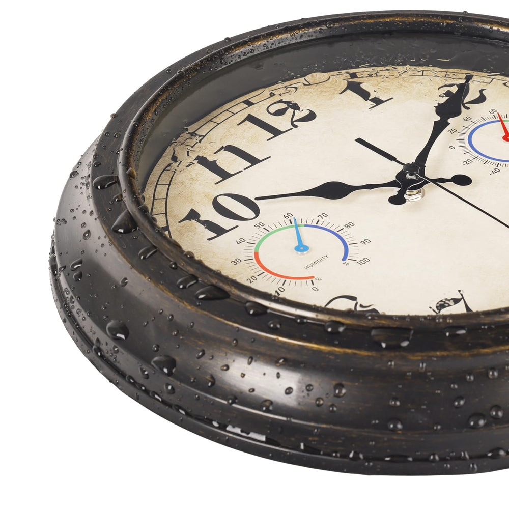Side view of the Alarllok 12 Inch wall clock showing its waterproof feature