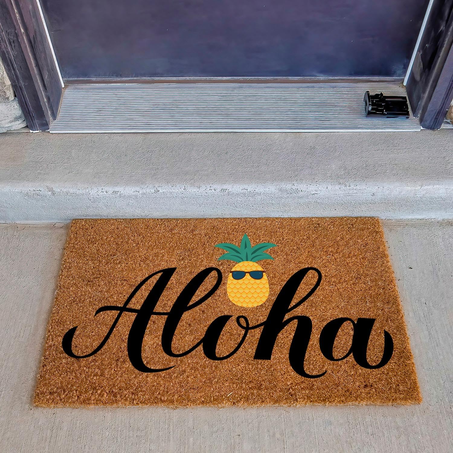 Side view of the Aloha Pineapple Coir Doormat showing thickness