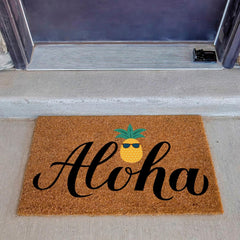 Side view of the Aloha Pineapple Coir Doormat showing thickness
