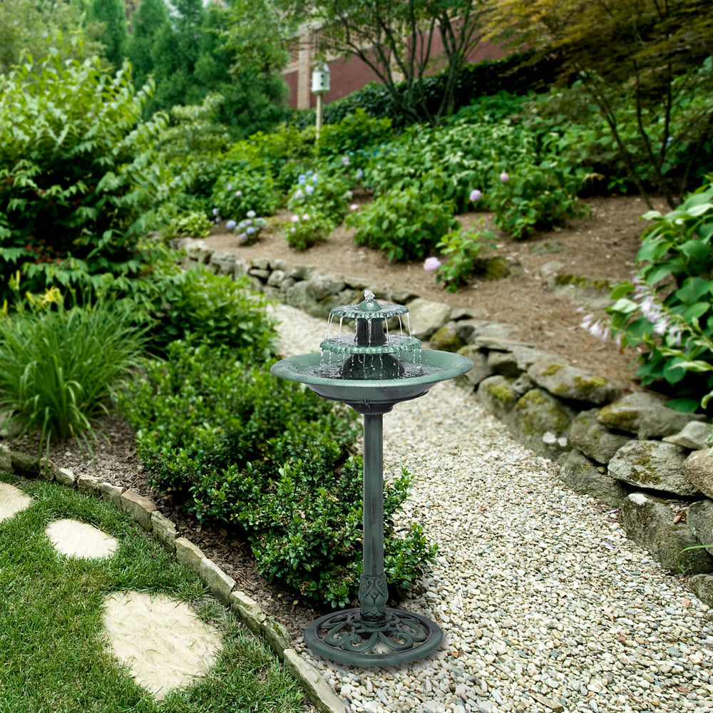 Side view of the Alpine 35" Tall fountain showing cascading tiers