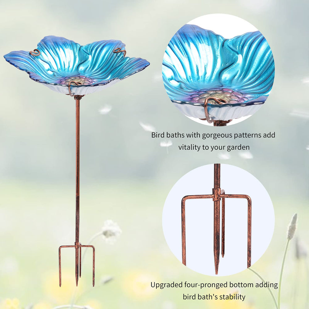 Side view of the bird bath showing the floral pattern