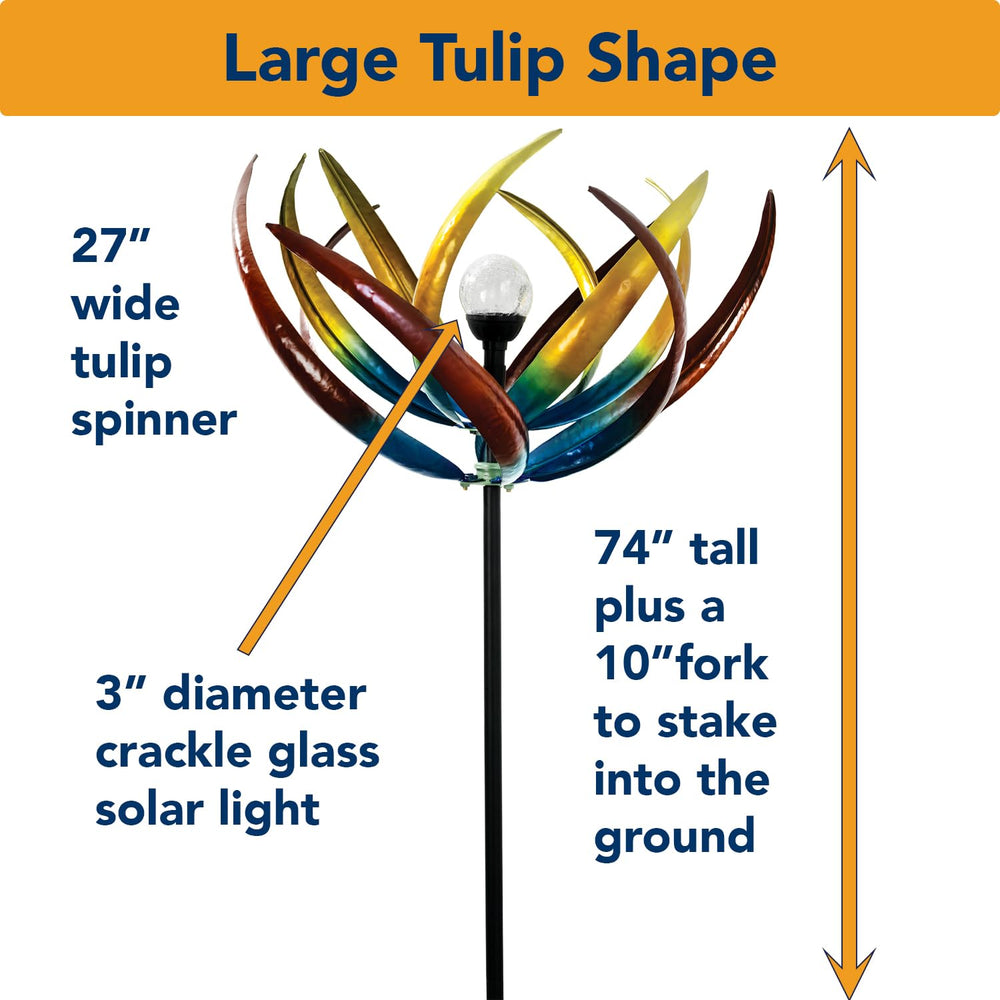 Side view of the Bits and Pieces Tulip Wind Spinner in garden