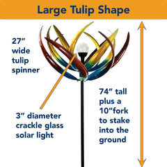 Side view of the Bits and Pieces Tulip Wind Spinner in garden