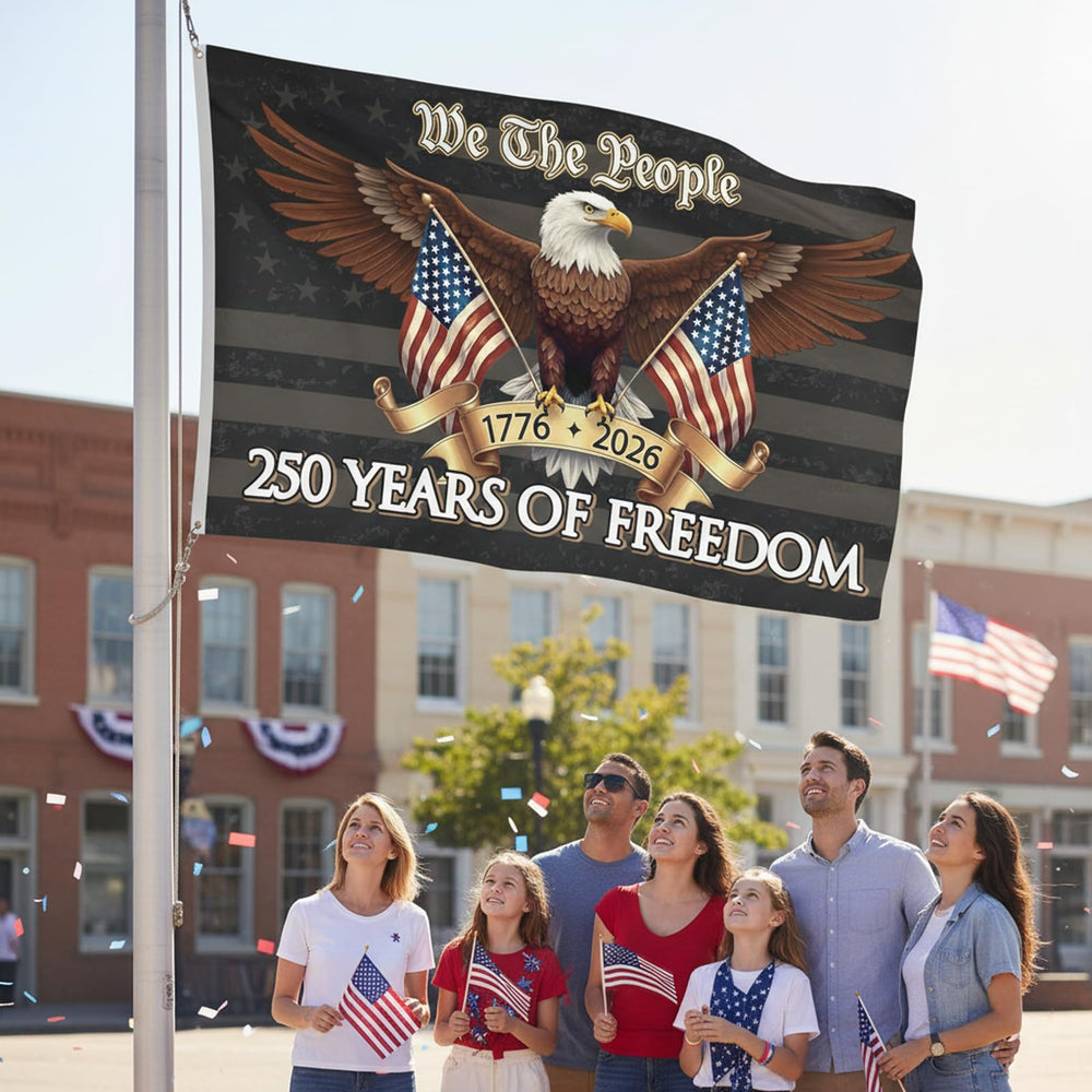 Side view of the double-sided 250th Anniversary USA Flag
