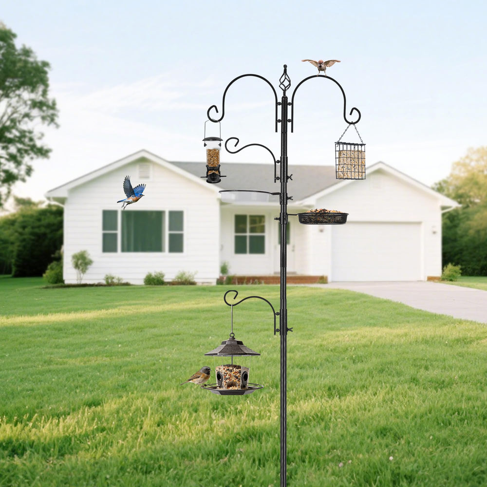 Side view of the ERYTLLY Bird Feeding Station Kit in a garden