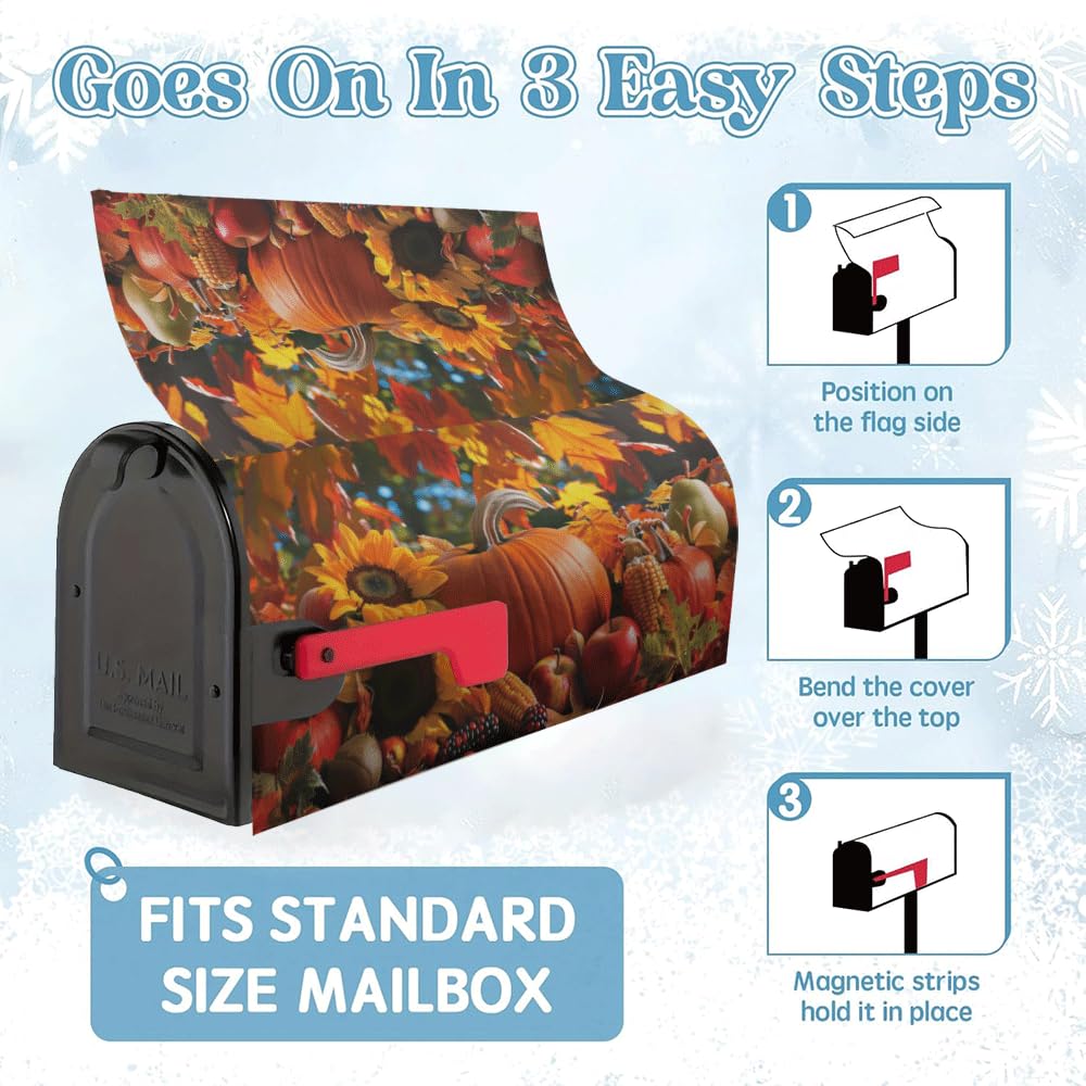 Side view of the Fall Mailbox Cover with autumn leaves decoration