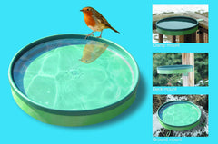 Side view of the Farm Innovators Heated Bird Bath showcasing shallow design