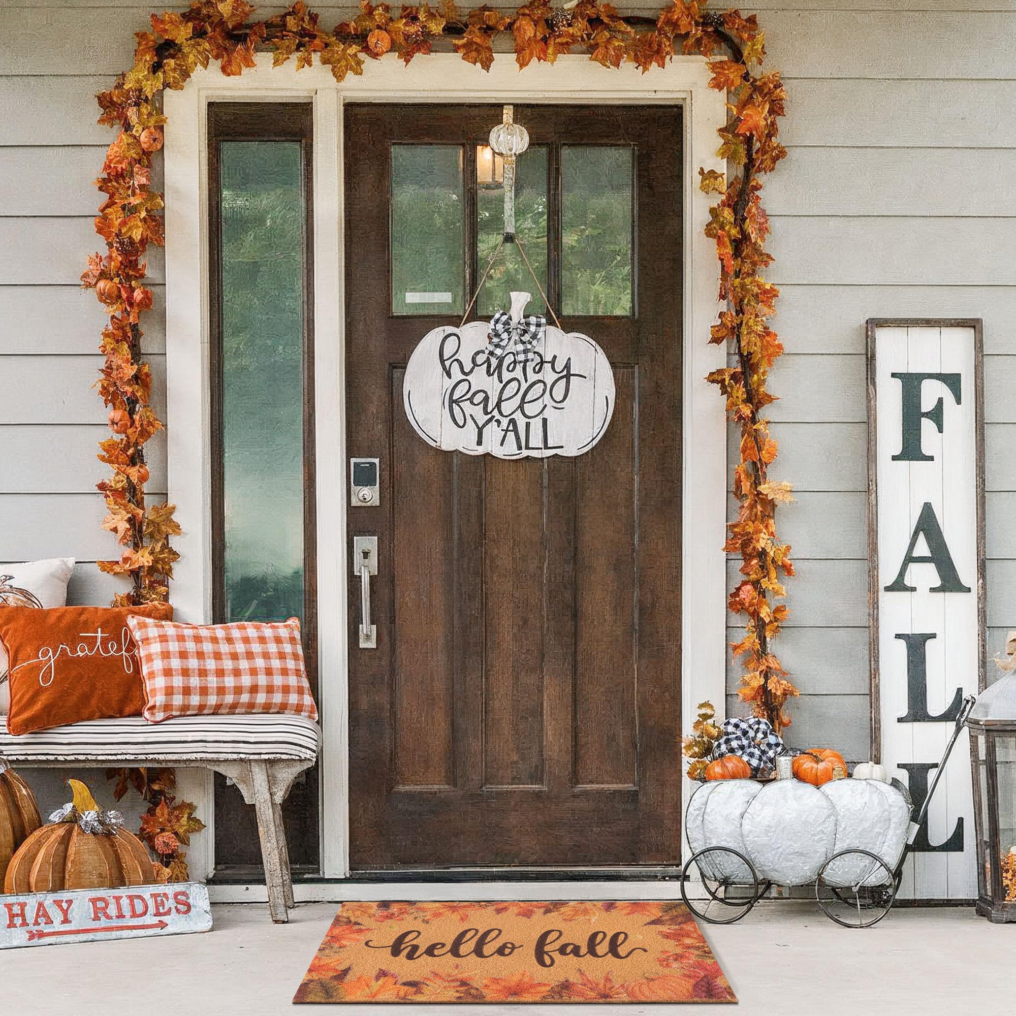 Side view of the Fttoyoly Hello Fall Pumpkin Door Mat