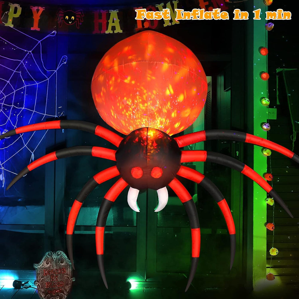 Side view of the FunFanso Halloween inflatable spider in yard