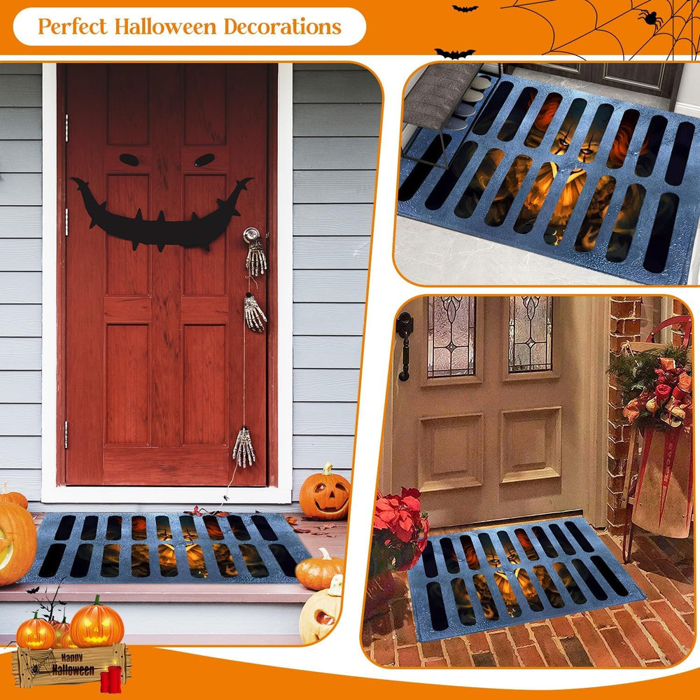 Side view of the Gaukomzs Halloween rug displaying the non-slip backing