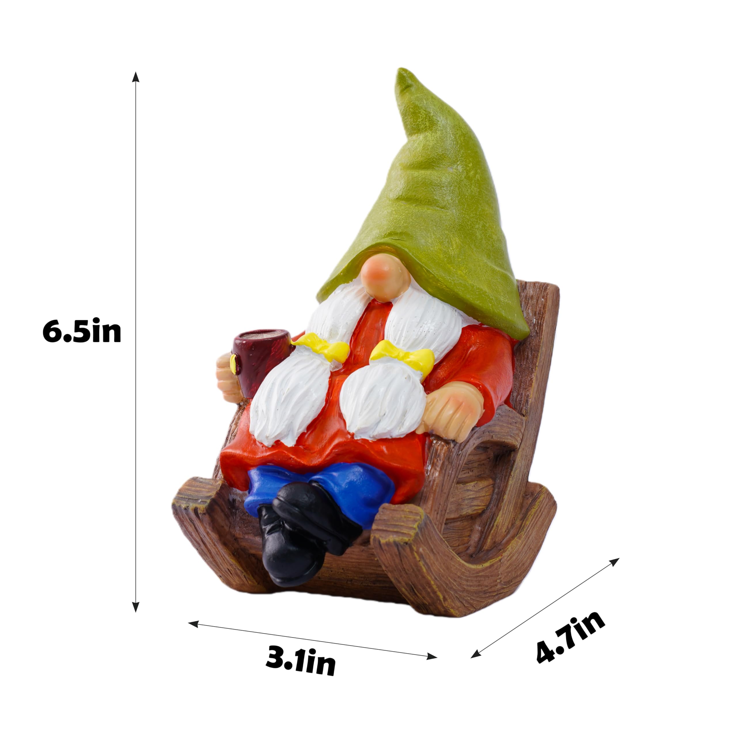 Side view of the gnome statue holding a coffee cup