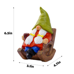 Side view of the gnome statue holding a coffee cup
