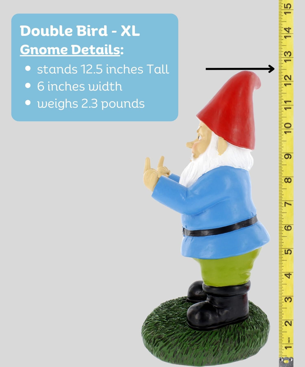 Side view of the Gnometastic gnome statue displaying its multicolour design