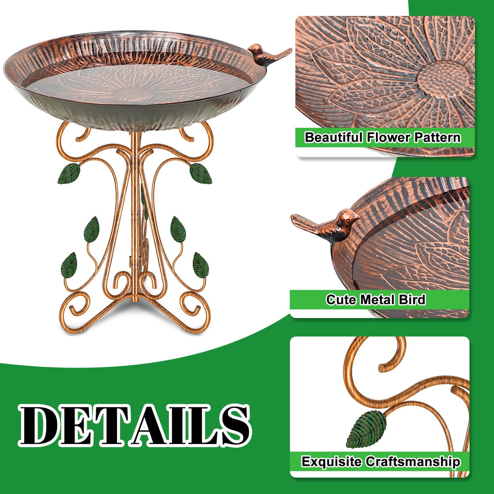 Side view of the Gouisalin Metal Bird Bath showing the basin