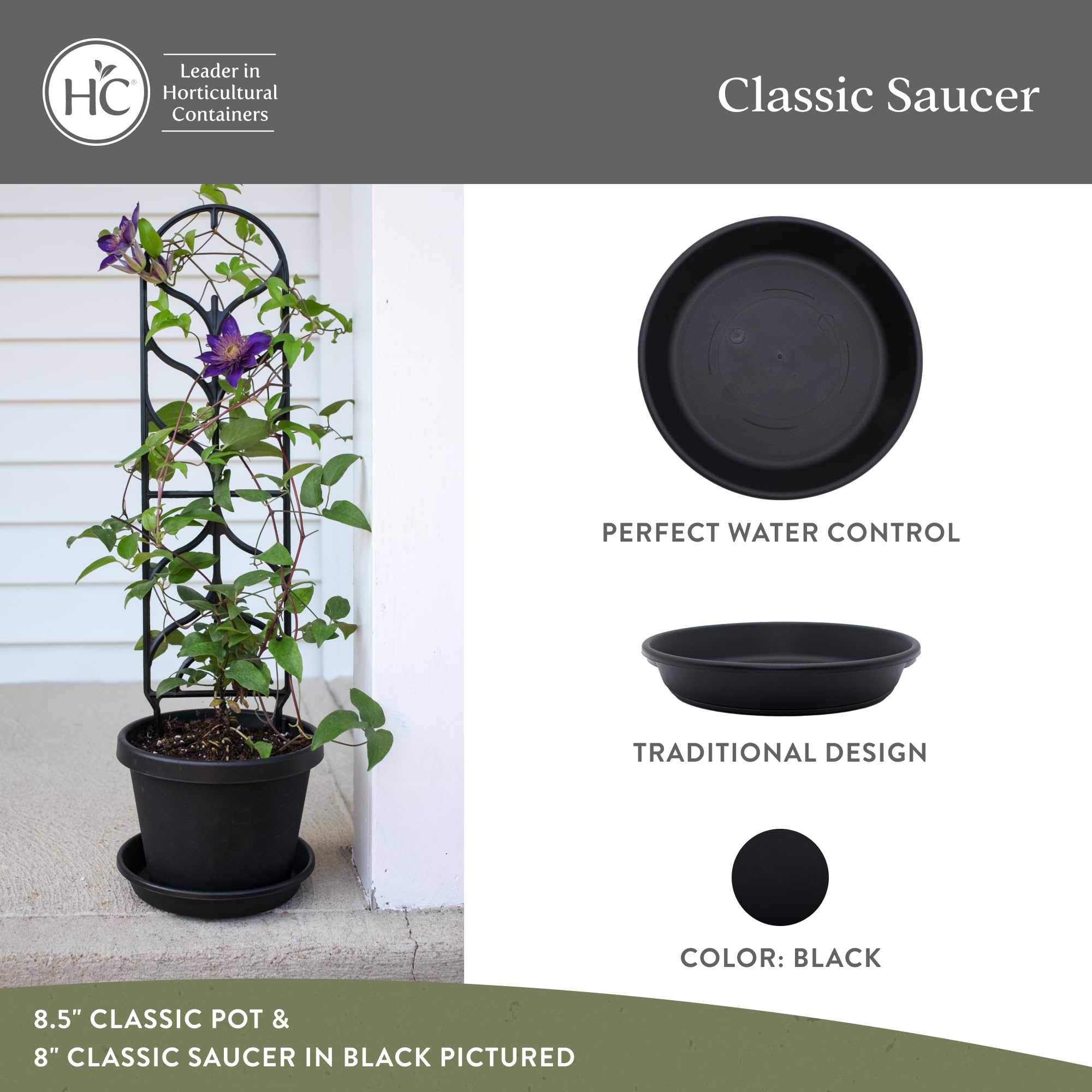 Side view of The HC Companies 10-inch black planter pot