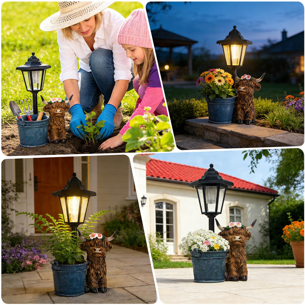 Side view of the Highland cow garden decor