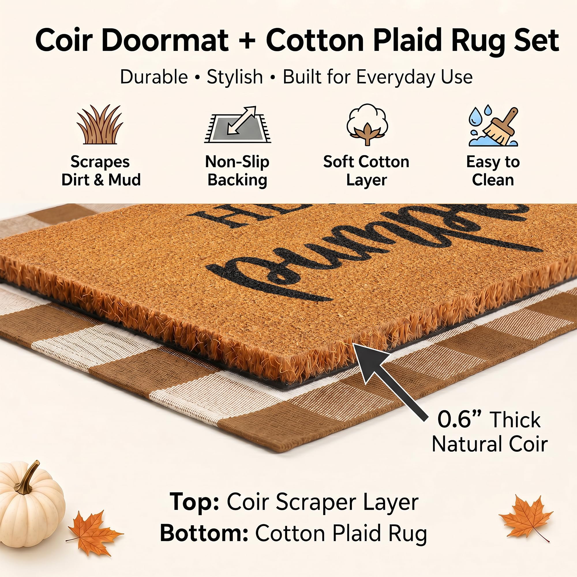 Side view of the Homydecor fall door mat combo set