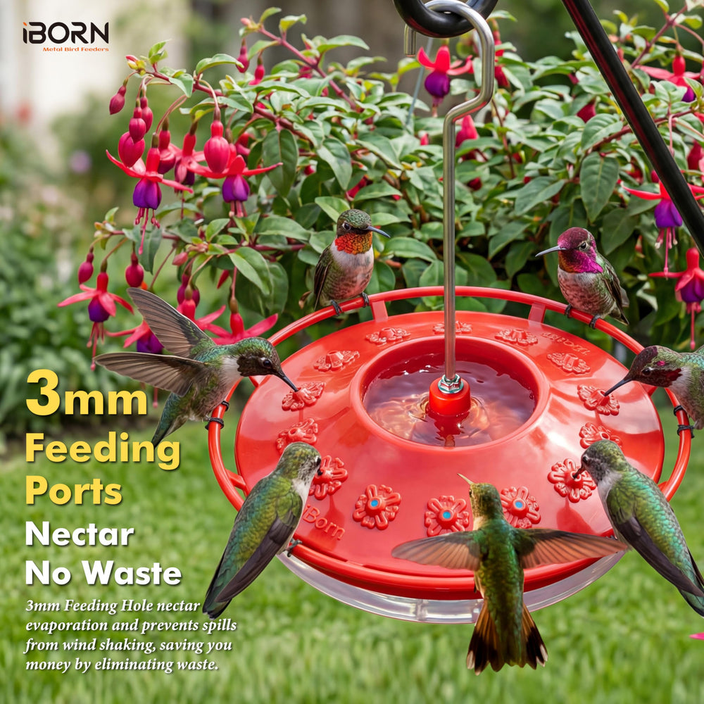 Side view of the iBorn Hummingbird Feeder showing feeding ports