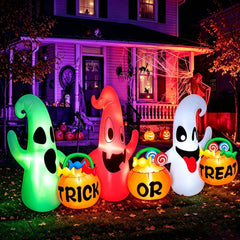 Side view of the inflatable Halloween decoration in a yard