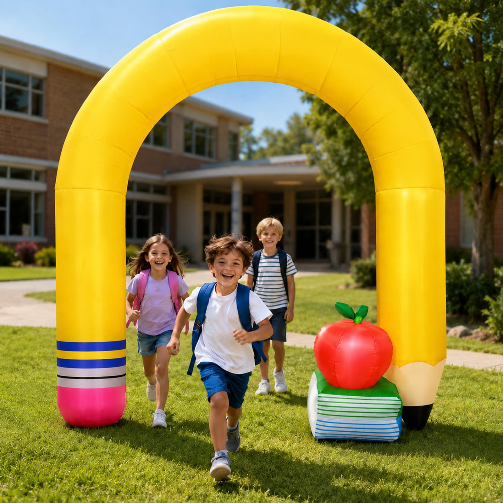 Side view of the inflatable pencil arch showing its height